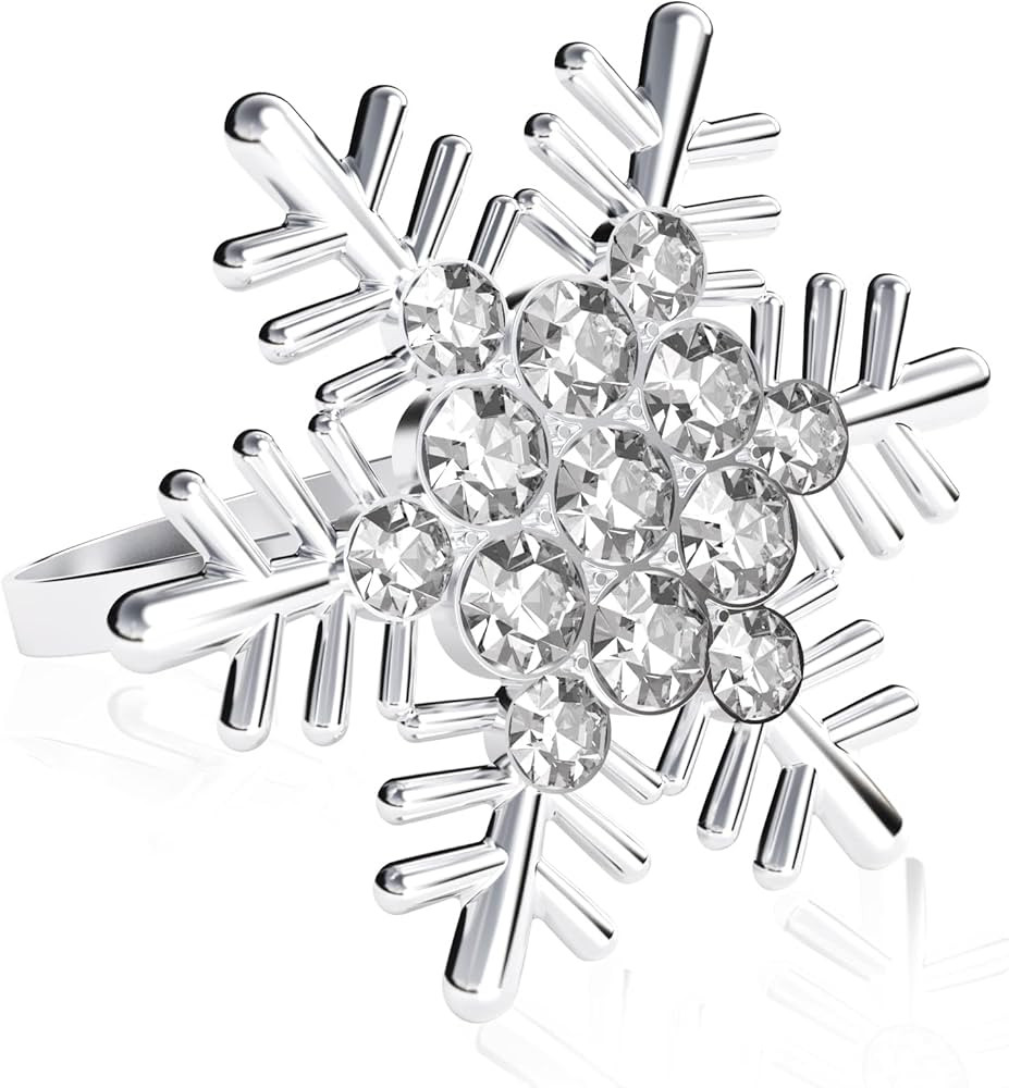 ZeeDix Set of 8 Sliver Snowflake Christmas Napkin Rings for Dinning Table Setting- Rustic Dinner ... | Amazon (US)