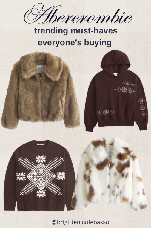 These Abercrombie trending winter must-haves are selling fast — the cozy textured knits and luxe faux fur jackets are everything for cold-weather styling right now. The brown snowflake knit sweater and embroidered hoodie are perfect for a soft, elevated winter aesthetic, while both faux fur jackets bring that high-end look without the luxury price tag. Pair them with denim, leather pants, or wide-leg trousers for chic holiday outfits that feel warm, effortless, and expensive. If you’re curating your winter capsule wardrobe or hunting for pieces that photograph beautifully for seasonal content, these are the items everyone’s buying — and for good reason.
Abercrombie faux fur jacket, Abercrombie winter jacket, brown snowflake sweater, embroidered hoodie Abercrombie, Abercrombie holiday outfits, winter aesthetic outfits, chic cold weather style, Abercrombie new arrivals, cozy winter wardrobe staples, fur jacket outfit ideas, neutral winter fashion, trending sweaters Abercrombie.


#LTKHoliday #LTKCyberWeek #LTKSeasonal