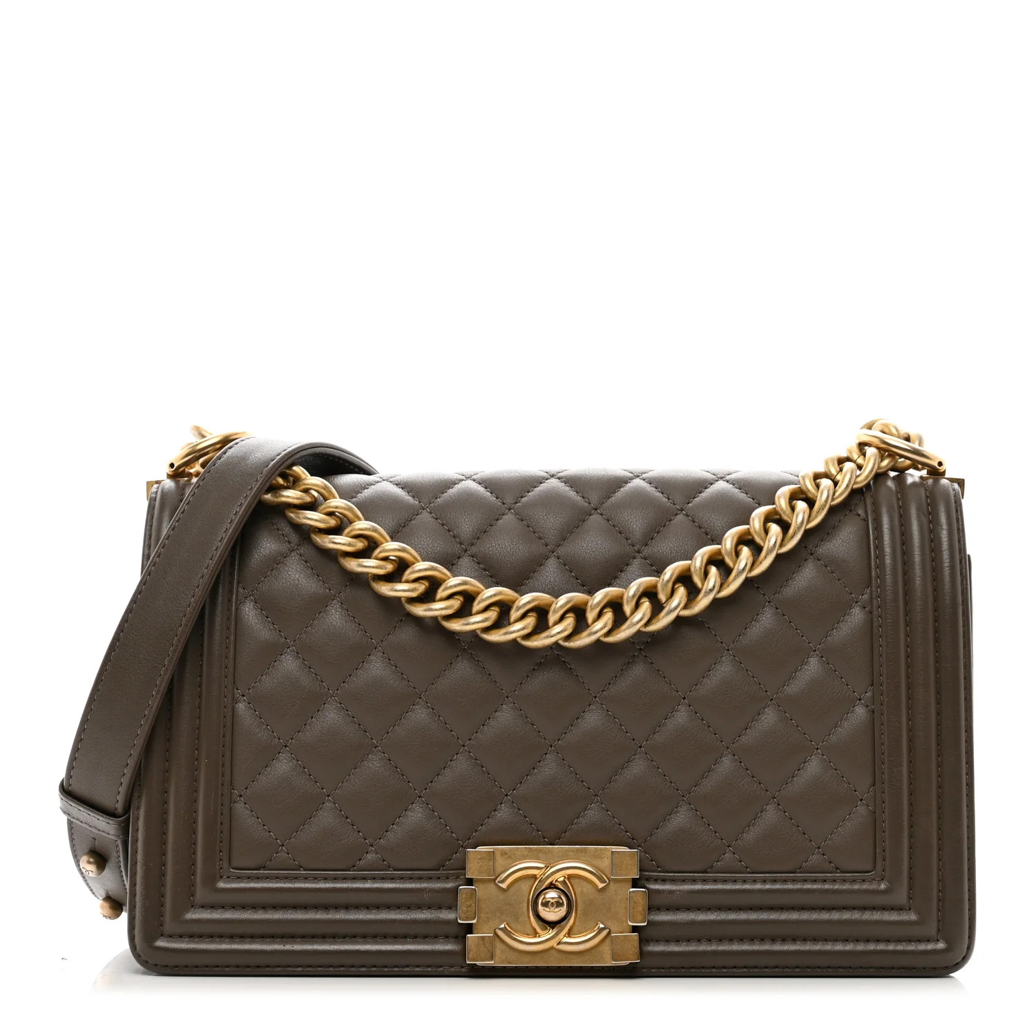 CHANEL Calfskin Quilted Medium Boy Flap Dark Beige | FASHIONPHILE | FASHIONPHILE (US)