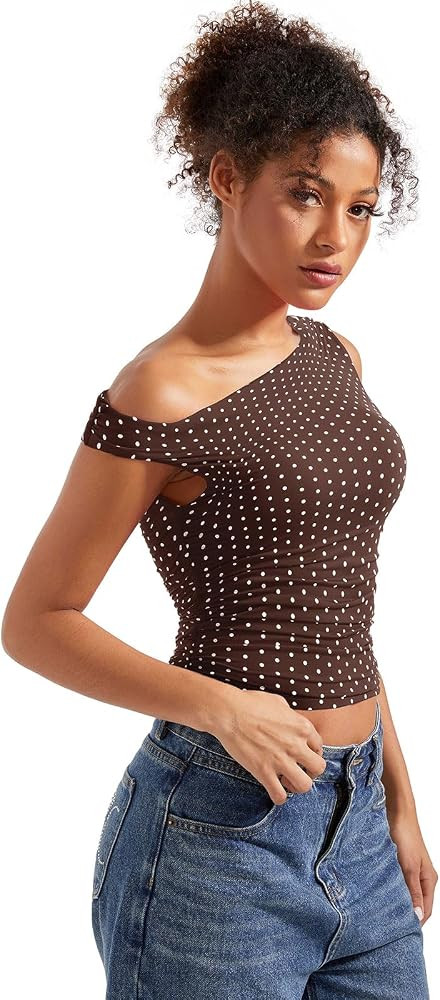 SUUKSESS Women Off Shoulder Tops Sleeveless Shirts Y2K Going Out Crop Tank Top | Amazon (US)