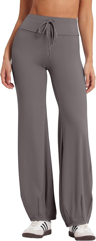 MOOSLOVER Women Bubble Yoga Pants Drawstring Fold Over Flare Leggings Pilates Casual Lounge Pant | Amazon (US)