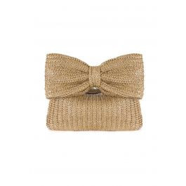 Bowknot Braided Straw Clutch in Khaki | Chicwish