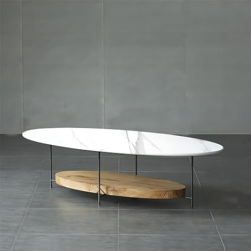 Modern Marble Top Oval 2-Tier Coffee Table, Wood with Open Storage, Minimalist Side Table for Liv... | Amazon (US)