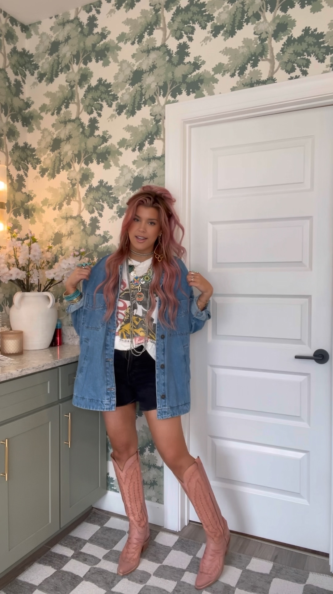 Styled an oversize tee for Nashville! 

Before Getting Dressed
Earrings - Twisted Silver 
Top- Anthro
Jeans- American eagle 
Bangles- Nordstrom

Outfit 1
Graphic T- Revolve 
Duster- old Free People (Mindy Maes has a good dupe) 
Jeans- Really old 🥲
Necklace- Goldie Lew

Outfit 2
Denim jacket- Free People
Black Jeans- Abercrombie
Pink Boots - Lucchese 
Charm Necklace- it was a small boutique find 

Outfit 3
Green Hat- custom made in Nashville 
Pink Boots- Lucchese 
Lace top- Amazon 

Outfit 4
Hat - Goldie Lew
Skirt- Amazon
Blue Boots- Vince Camuto 

#LTKStyleTip #LTKShoeCrush