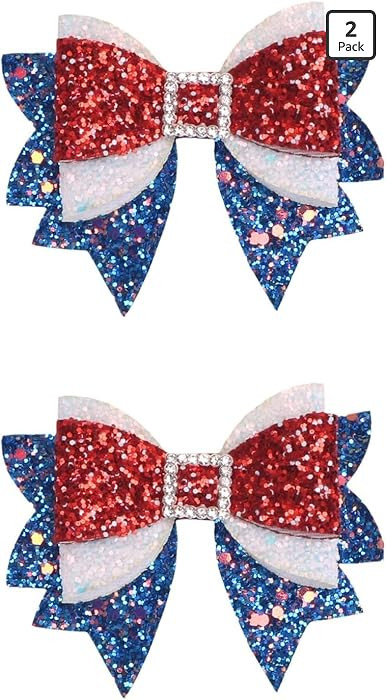 4th of July Patriotic Hair Bows Alligator Clip For Girls Glitter Sparkly Red White Blue Sequin Ch... | Amazon (US)