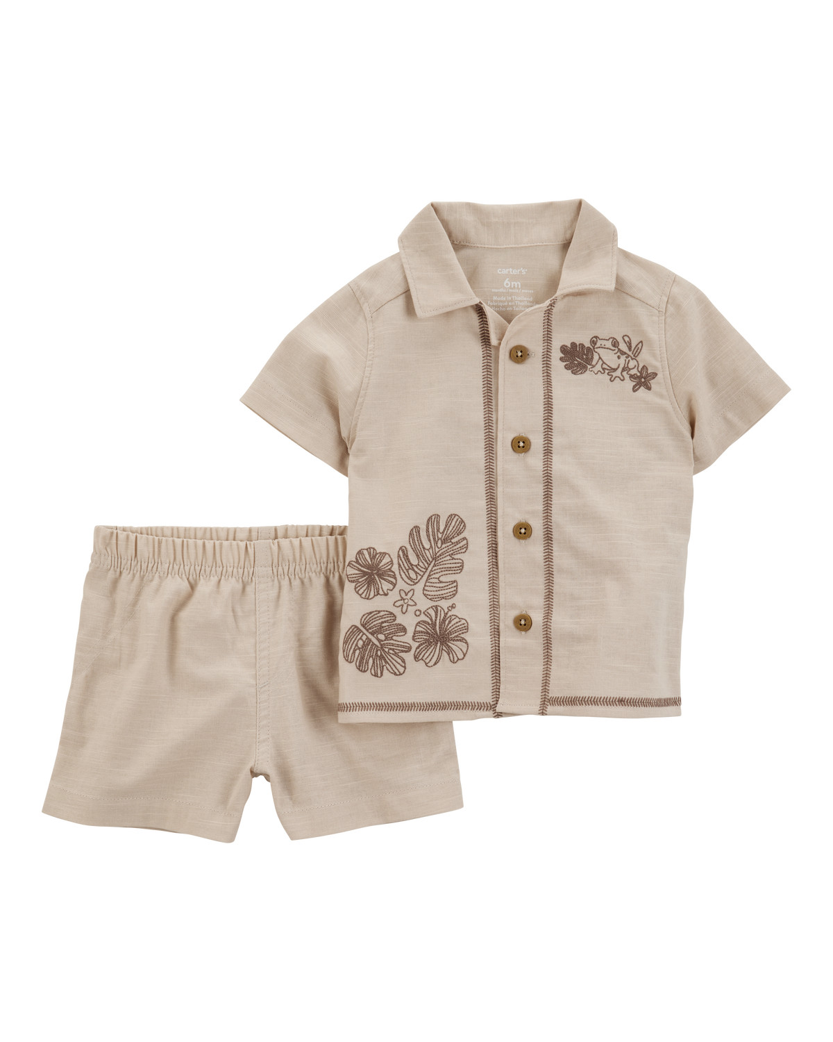 Baby 2-Piece Shirt & Short Set with Embroidered Frog - Khaki - Carter's | Carter's | Carter's Inc