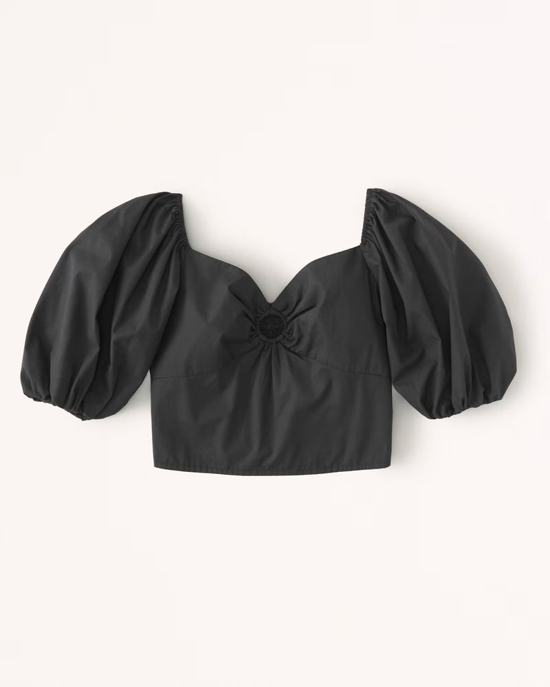 Women's Puff Sleeve Poplin O-Ring Top | Women's Tops | Abercrombie.com | Abercrombie & Fitch (US)