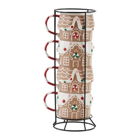 Holiday Time Gingerbread House Stacking Mugs, Set of 4 | Walmart (US)