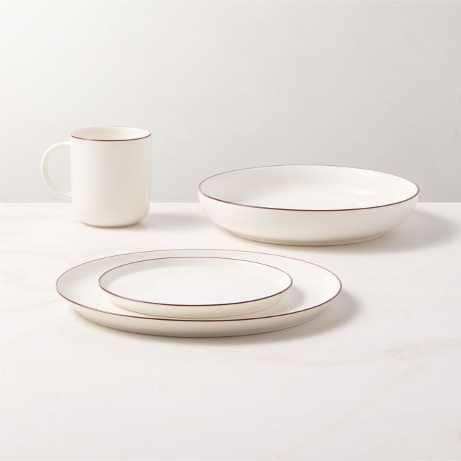 Contact 4-Piece Red Rim Ceramic Dinnerware Set with Pasta Bowl | CB2