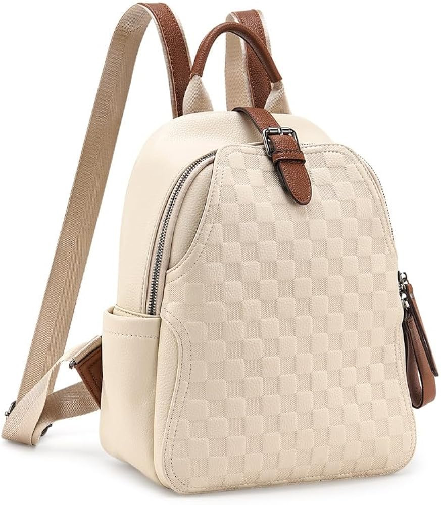 Small Backpack Purse for Women Cute PU Leather Backpack Plaid Backpack for Women Travel & Work Wh... | Amazon (US)
