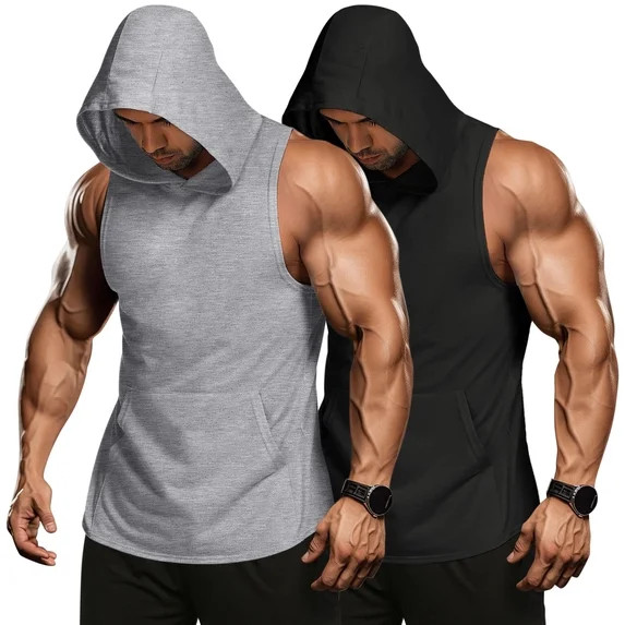 COOFANDY Men's 2 Pack Workout Hooded Tank Tops Bodybuilding Muscle Cut Off T Shirt Sleeveless Gym... | Walmart (US)