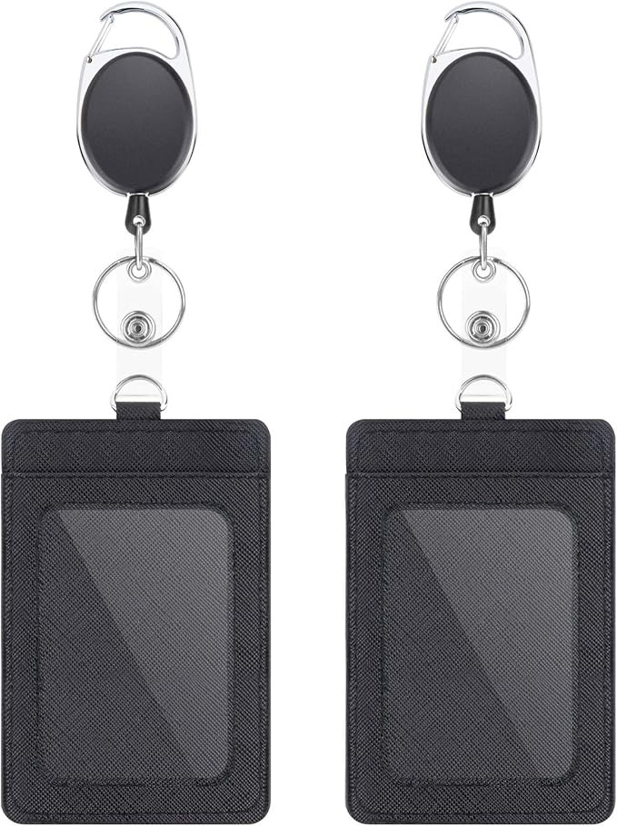 2 Pack Badge Holders and Heavy Duty Retractable Reel Clips Set, Vertical Leather ID Badge Holders... | Amazon (US)