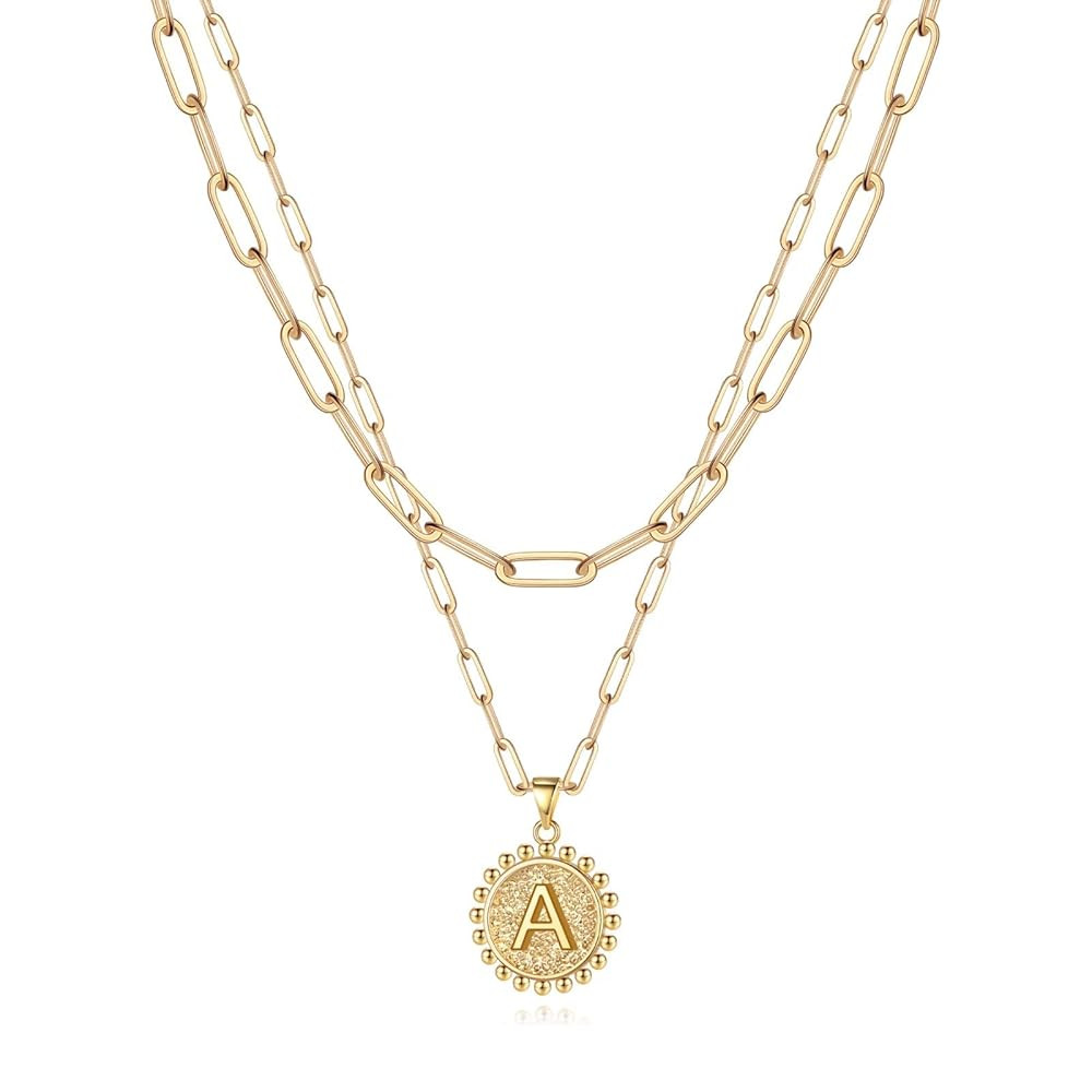 Yoosteel Gold Initial Necklaces for Women, 14K Gold Plated Dainty Layering Paperclip Link Chain N... | Amazon (US)