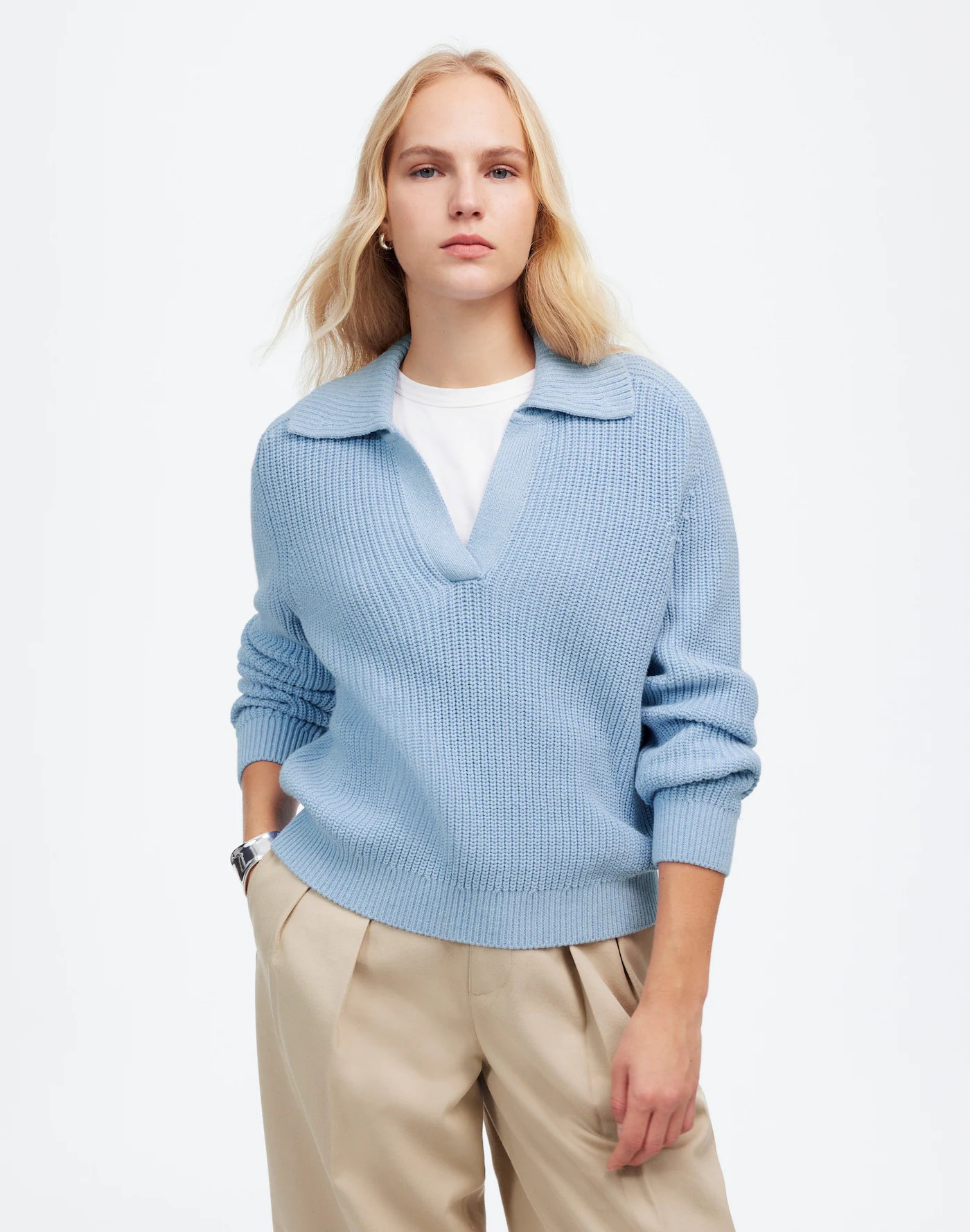 Shaker-Stitch Johnny Collar Sweater | Madewell | Madewell