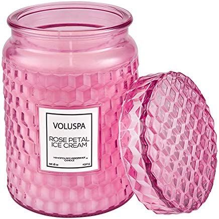 Voluspa Rose Petal Ice Cream Large Jar Glass Candle with Matching Lid, 18 Ounces | Amazon (US)