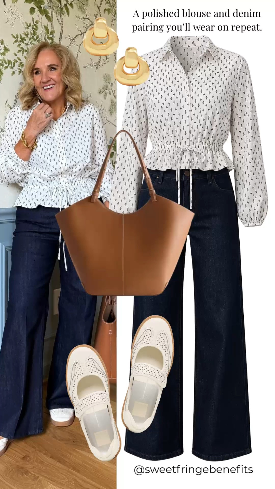 This printed peplum blouse and dark denim are such an easy, polished combination. The defined waist adds flattering shape while the white loafers keep it comfortable and versatile.

💡 LTK MADE EASY
❤️ Heart = Support my posts!
🔖 Save = Get sale & restock alerts
📋 Lists = Keep favorites organized
📲 Share = Send lists and products to a friend. Hello, Christmas List!
💬 Comment = Ask me anything about what I'm wearing.:-)

#LTKootd #LTKdayinmylife #LTKOver40