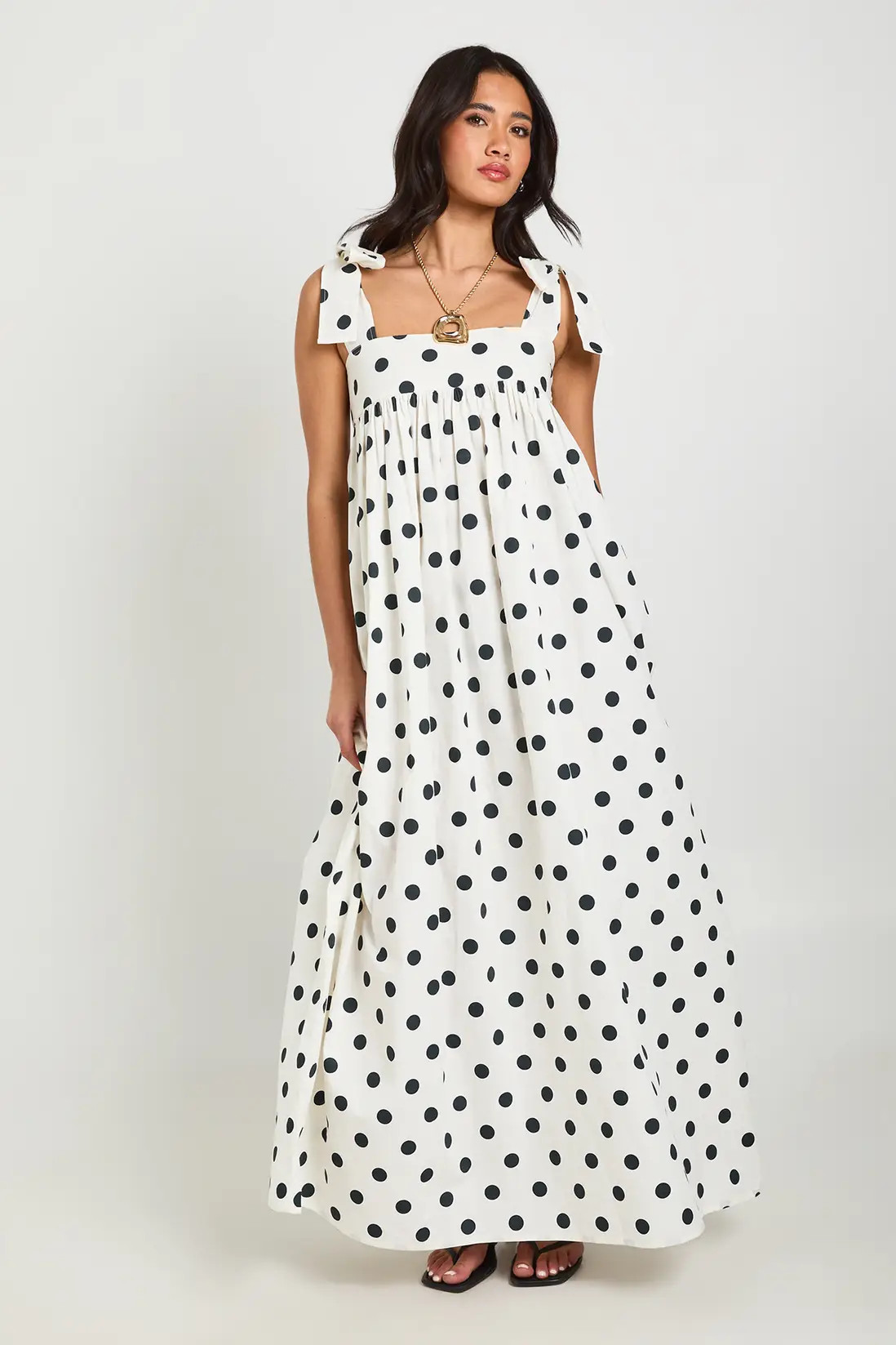White Polka Dot Tie Shoulder  Maxi Smock Dress | Boohoo | Boohoo.com (UK & IE)