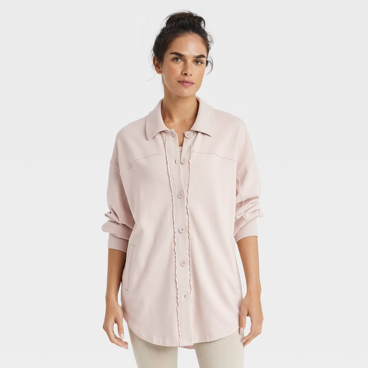 Women's French Terry Button Down Shacket - JoyLab™ Ivory M | Target