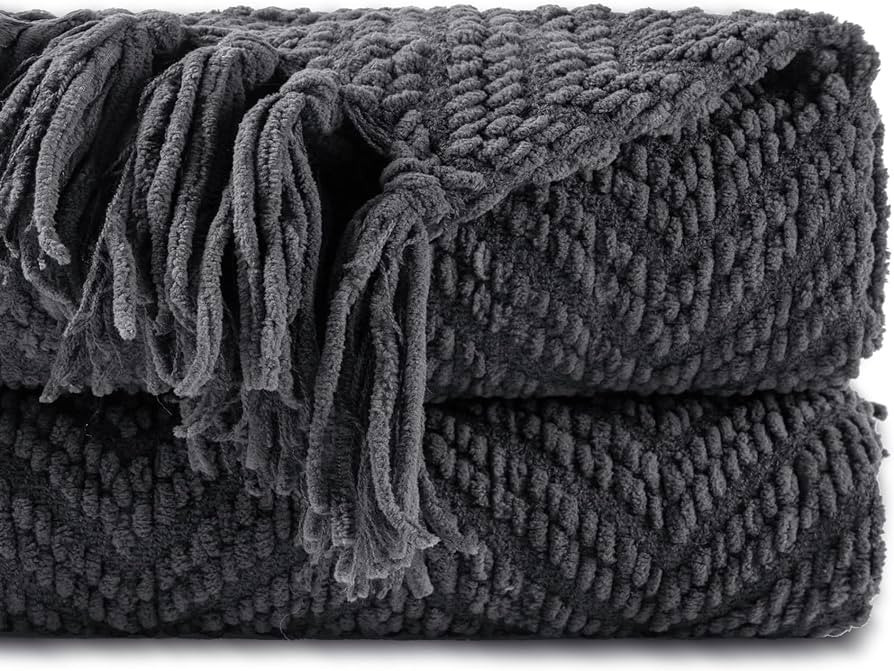 BATTILO HOME Dark Grey Throw Blanket for Couch, Knit Charcoal Throw Blanket Versatile for Chair, ... | Amazon (US)