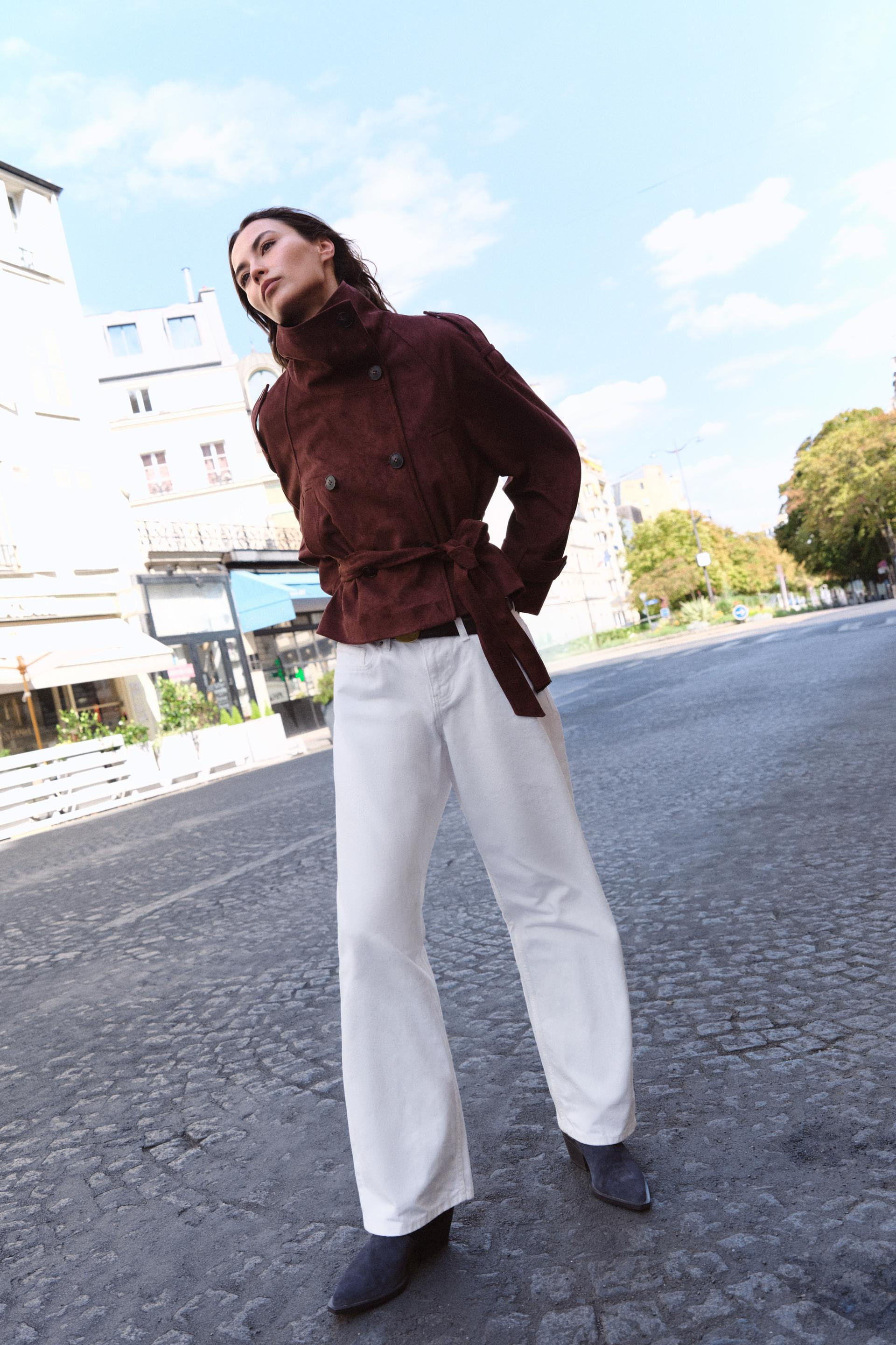 Zara - Faux Suede Belted Jacket - Eggplant - M - Woman | Zara US