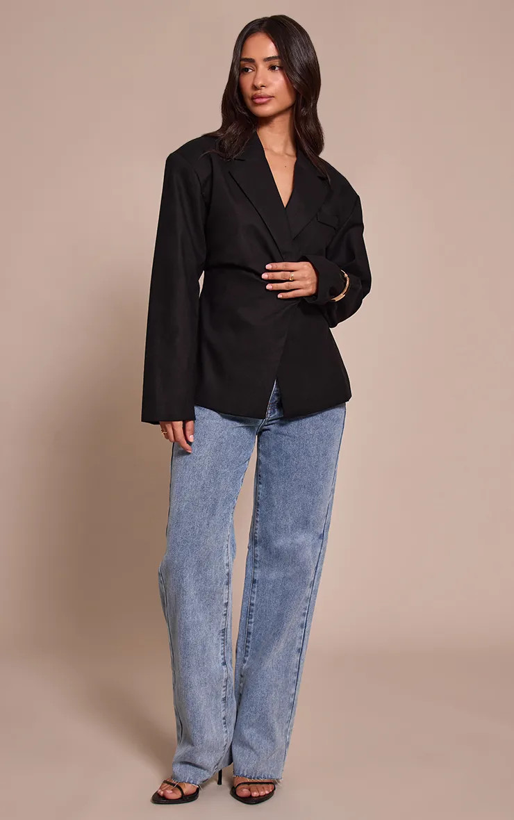 Light Blue Petite Light Blue Long Leg Straight Jeans | PrettyLittleThing USA | PrettyLittleThing US