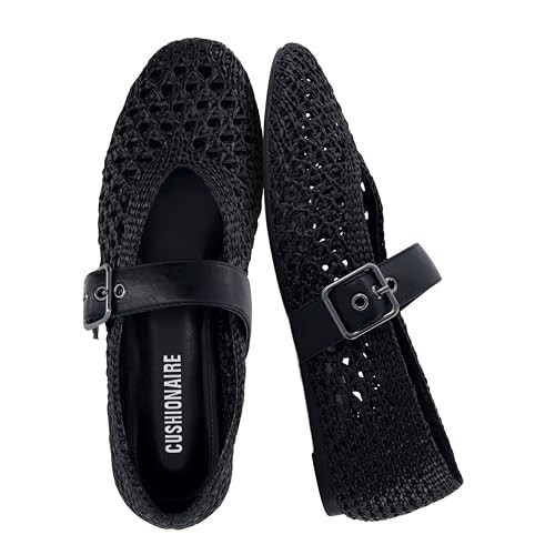 CUSHIONAIRE Gabby Woven Mary Jane Ballet Flats for Women, Comfortable Dressy Flat Shoes with Adjustable Gold-Tone Buckle and Memory Foam Cushioning, Black 9 | Amazon (US)