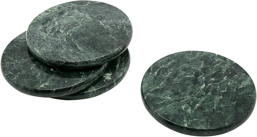 Creative Home Genuine Green Marble Stone Set of 4 Round Coaster Set | Amazon (US)