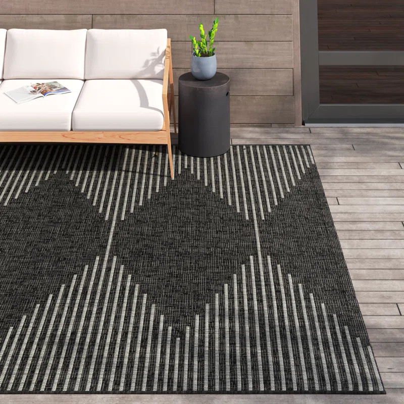 Abdulazeez Irielle Geometric Black Indoor/Outdoor Area Rug | Wayfair North America