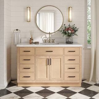 ARIEL Hepburn 54 in. Single Sink Freestanding Bathroom Vanity in Oak with Pure White Quartz Top T... | The Home Depot