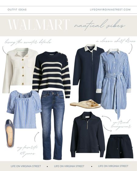 The cutest new Walmart fashion finds with the perfect nautical spin for spring outfits! Includes a classic striped shirtdress, rugby dress, lady wearer, striped sweater with button shoulder, my favorite $18 jeans, striped blouse, and the cutest loungewear set! Also linking a few favorite shoe finds!
.
#ltkover40 #ltkfindsunder50 #ltkfindsunder100 #ltkmidsize #ltkseasonal #ltkshoecrush #ltkstyletip #ltkworkwear #ltksalealert coastal grandmother aesthetic, preppy outfit ideas, classic outfit ideas, work outfits 

#LTKSeasonal #LTKover40 #LTKfindsunder50