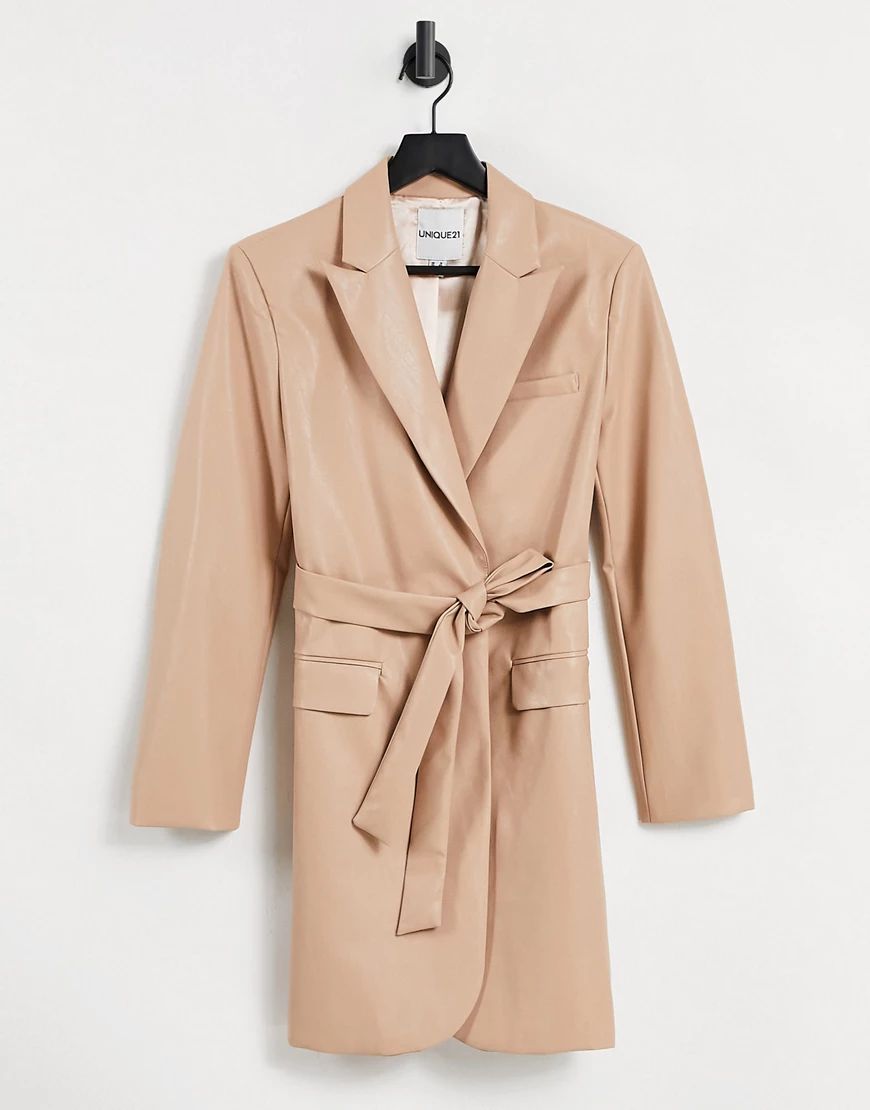 Unique21 PU blazer dress in beige-Pink | ASOS (Global)