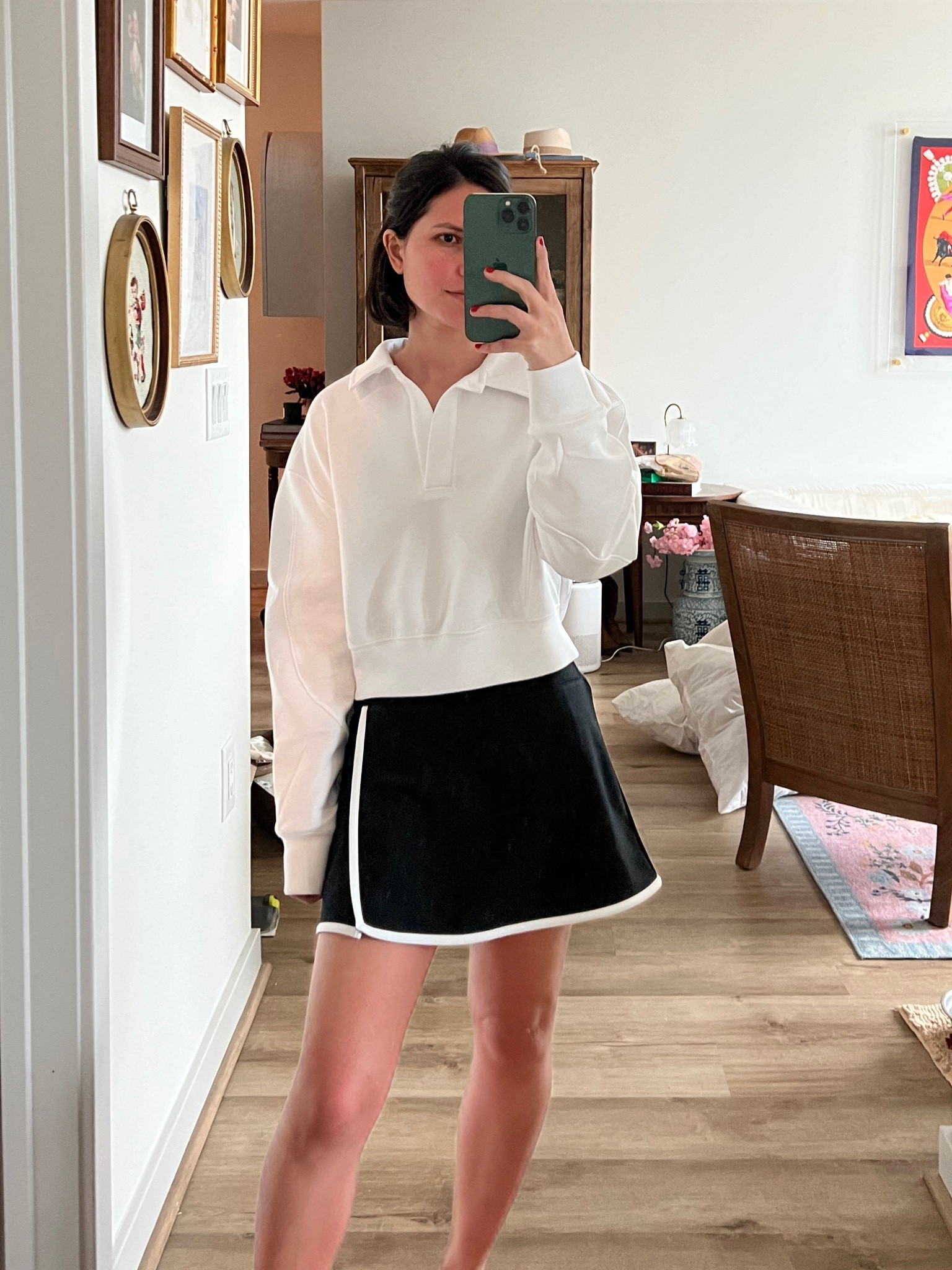 Wearing xxs in skirt 
Activewear, Abercrombie sale, skort, tennis skirt, pickleball outfit, white sweatshirt 

#LTKfindsunder100 #LTKfindsunder50 #LTKfitness