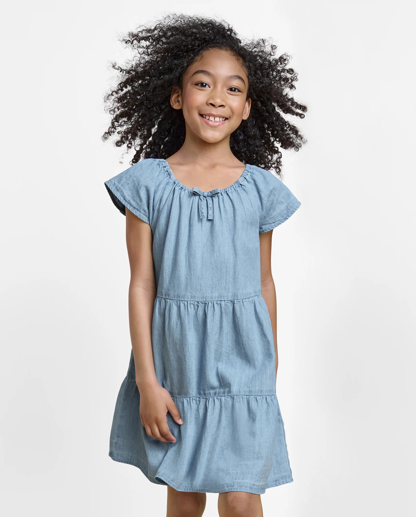 Girls Chambray Tiered Dress - cloudless wash | The Children's Place