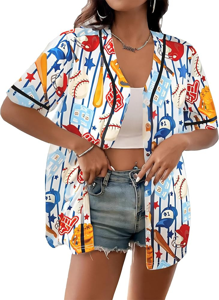 Baseball Shirt Jersey Women Baseball Player T-Shirt Game Day Fan Graphic Tees Button up Short Sle... | Amazon (US)