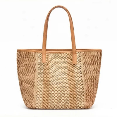 Alilang Woven Crochet Tote Bag with Textured Panel Design Leather Shoulder Strap Lightweight Hand... | Target