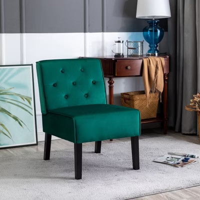 Velvet Armless Button Tufted Accent Chairs 2-Piece Set with Curved Back, Tapered Wooden Legs and High-Density Foam, Modern Sleek Design | Target