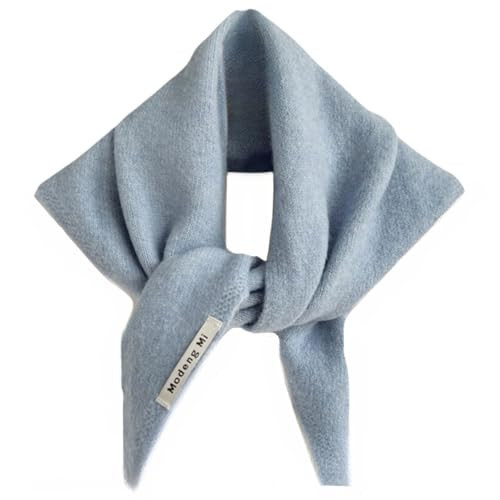 Knitted Triangle Scarf for Women - Y2k Pure Color Wool Blend Shawl Warm Neck Warmer Headscarf Neck Cover High-End Aesthetic Cozy Scarf for Fall Winter Cottagecore Accessories (Light Blue) | Amazon (UK)