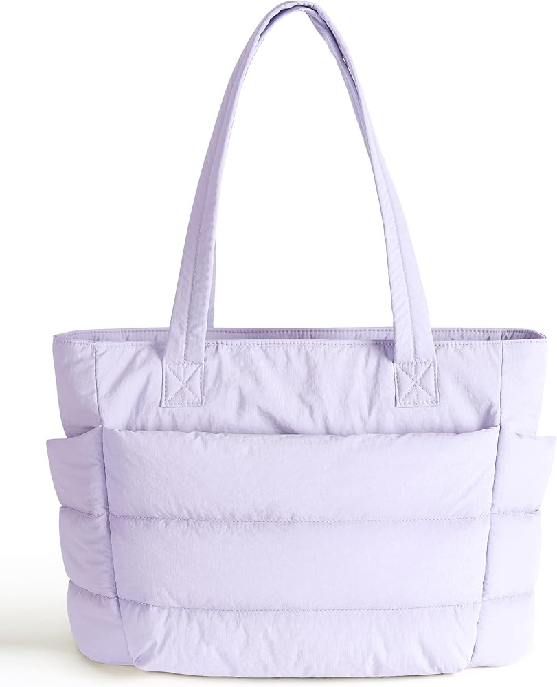 Puffer Tote Bag for Women, Cute Quilted Carryall with Zippered Compartments Shoulder Bag Handbag ... | Amazon (US)