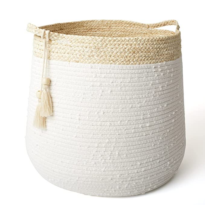 Rope Basket Woven Storage Basket - Laundry Basket Large 17.3x 15 x 14.1 Inches Cotton Blanket Org... | Amazon (US)