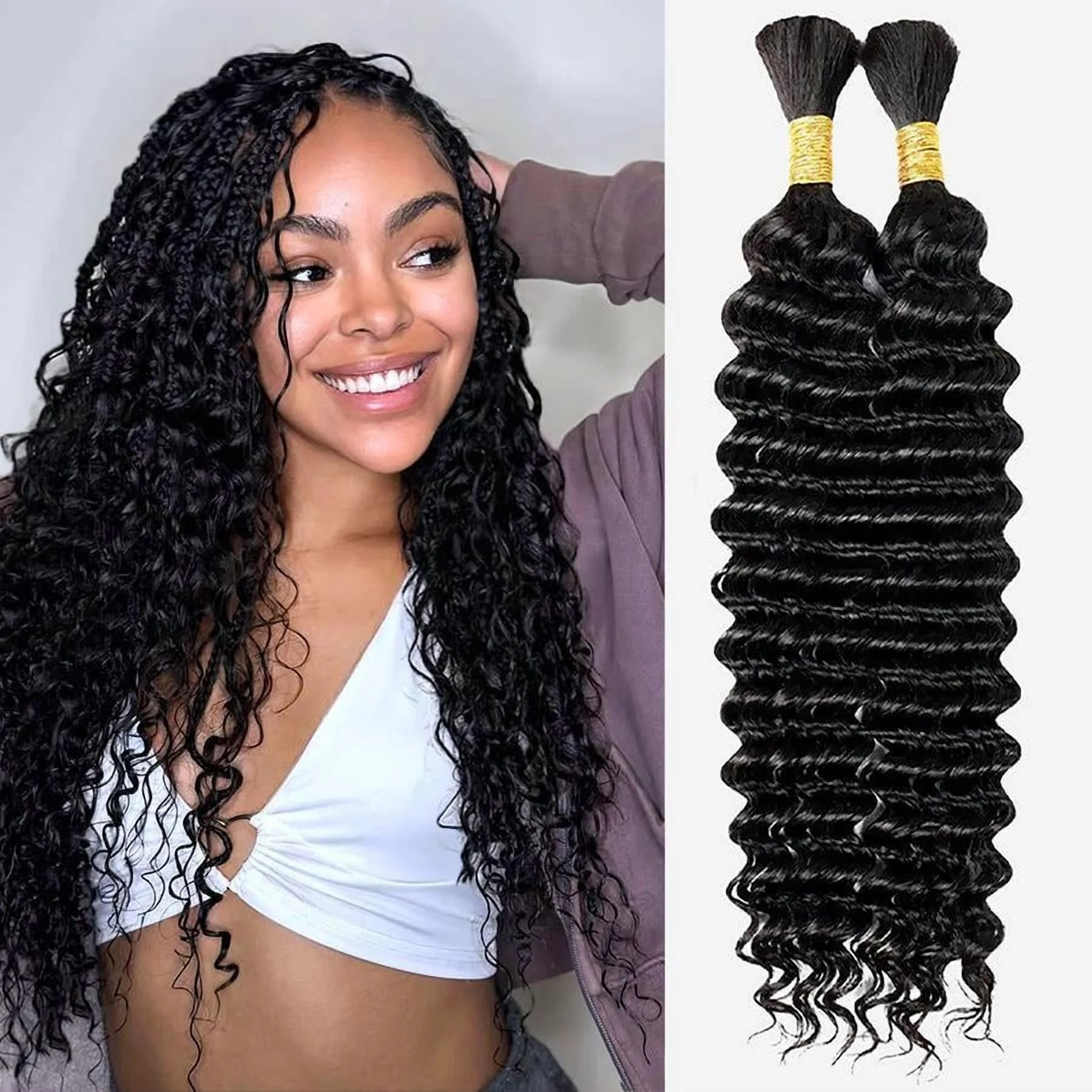 [Ashine] Human Braiding Hair Deep Wave 105g Extensions for Boho Braids natural dream hair bundles... | Walmart (US)