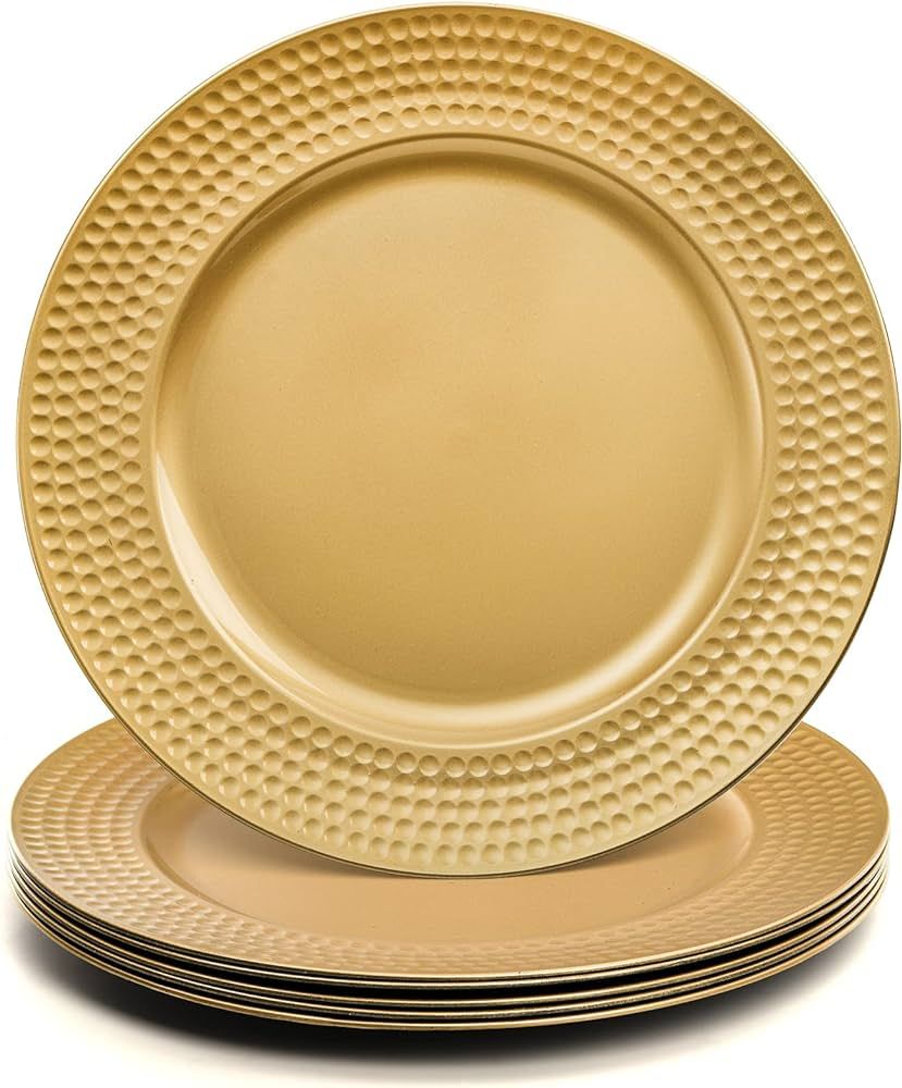 Nicunom 12 Pack Gold Charger Plates, 13 Inch Round Charger Plates with Hammered Rim, Plastic Char... | Amazon (US)