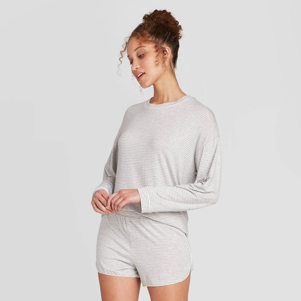 Women's Striped Beautifully Soft Long Sleeve and Short Pajama Set - Stars Above Gray XS | Target