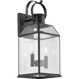 Canton Heights 18 in. 2-Light Matte Black Transitional Outdoor Wall Lantern with Clear Beveled Gl... | The Home Depot