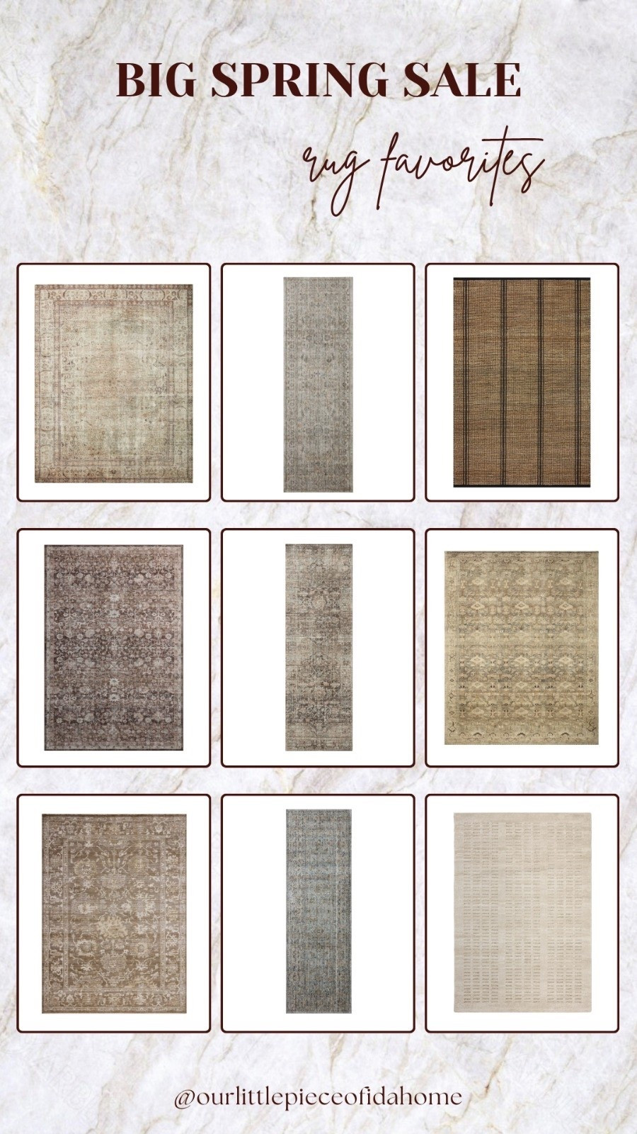 I pulled together a few rug favorites I’ve been using and saving, all in soft, neutral tones that work easily across different rooms. The mix of subtle patterns and textures adds depth without overwhelming the space.

I tend to choose rugs that feel timeless and easy to live with, especially in high-traffic areas. Sharing these options below if you’re looking for neutral rugs that layer in warmth and a clean, finished look.
@Wayfair 
 

 

#LTKU #LTKSaleAlert #LTKHome