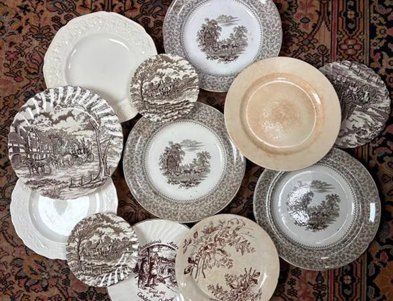 Mismatched Plates Brown Transferware Ironstone Plate Wall Decor Price Per Plate YOUR CHOICE | Etsy (Global)