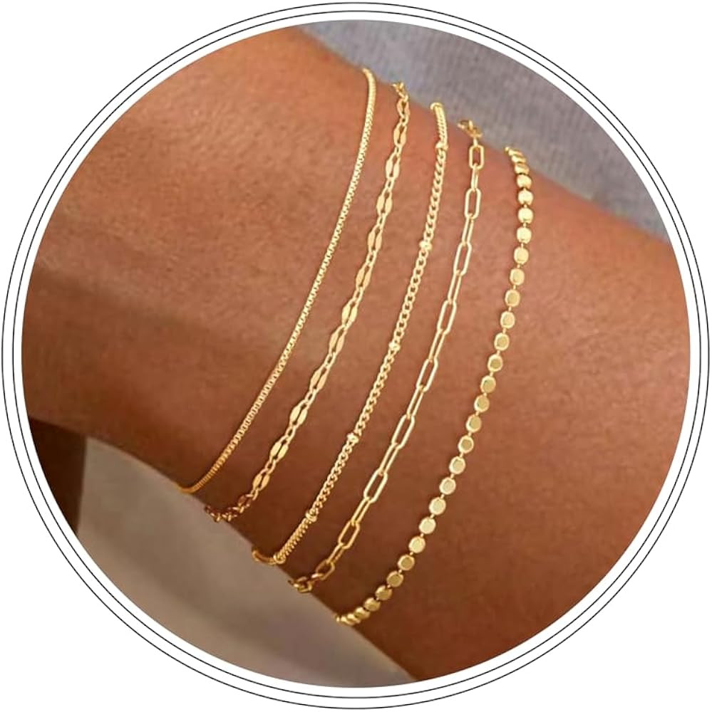 Dainty Simple Gold Bracelets for Women, Stackable Satellite Paperclip Lip Bracelet Set Tiny Lip D... | Amazon (US)