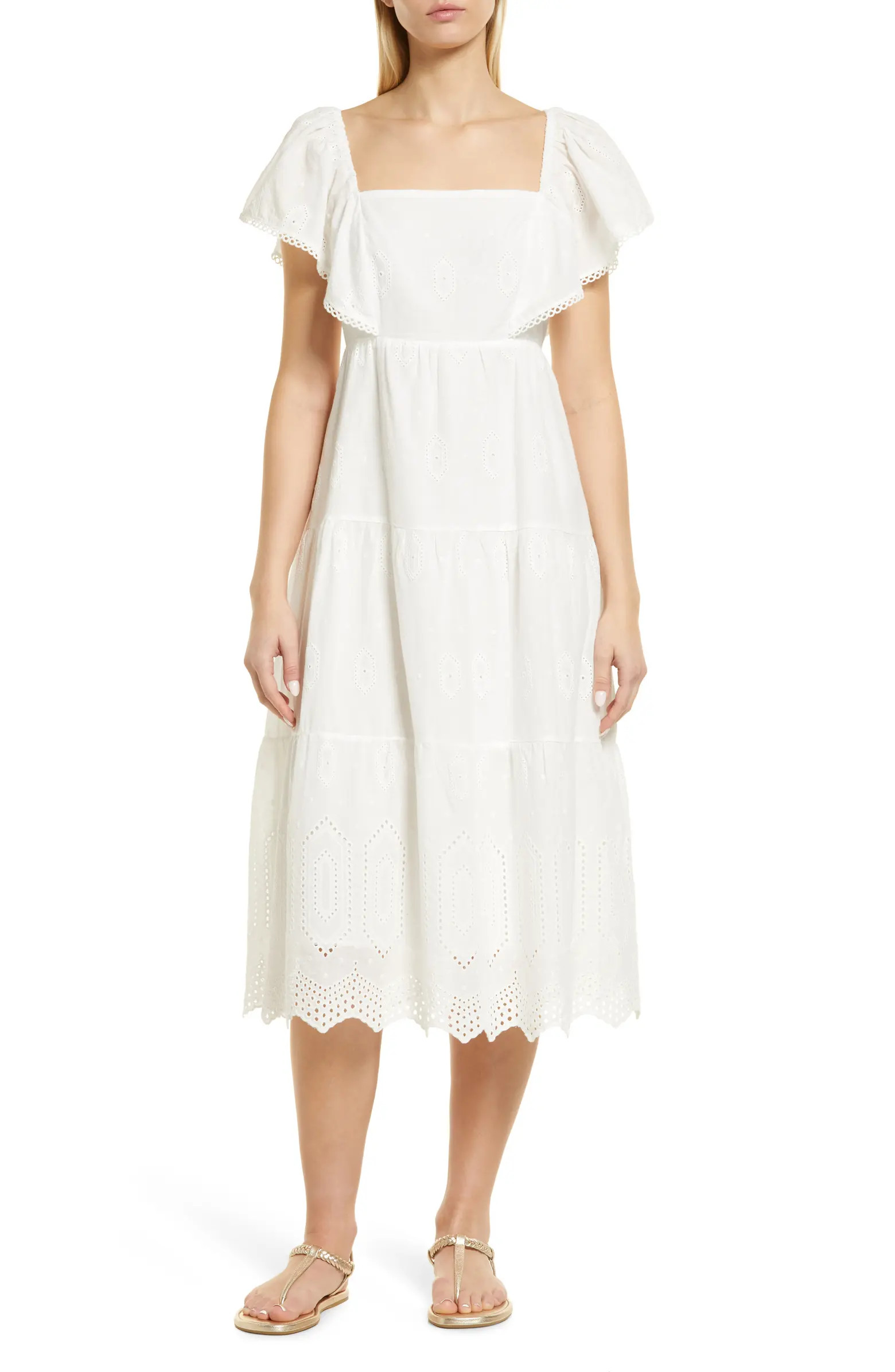 Caslon® Flutter Sleeve Cotton Midi Dress | Nordstrom | Nordstrom