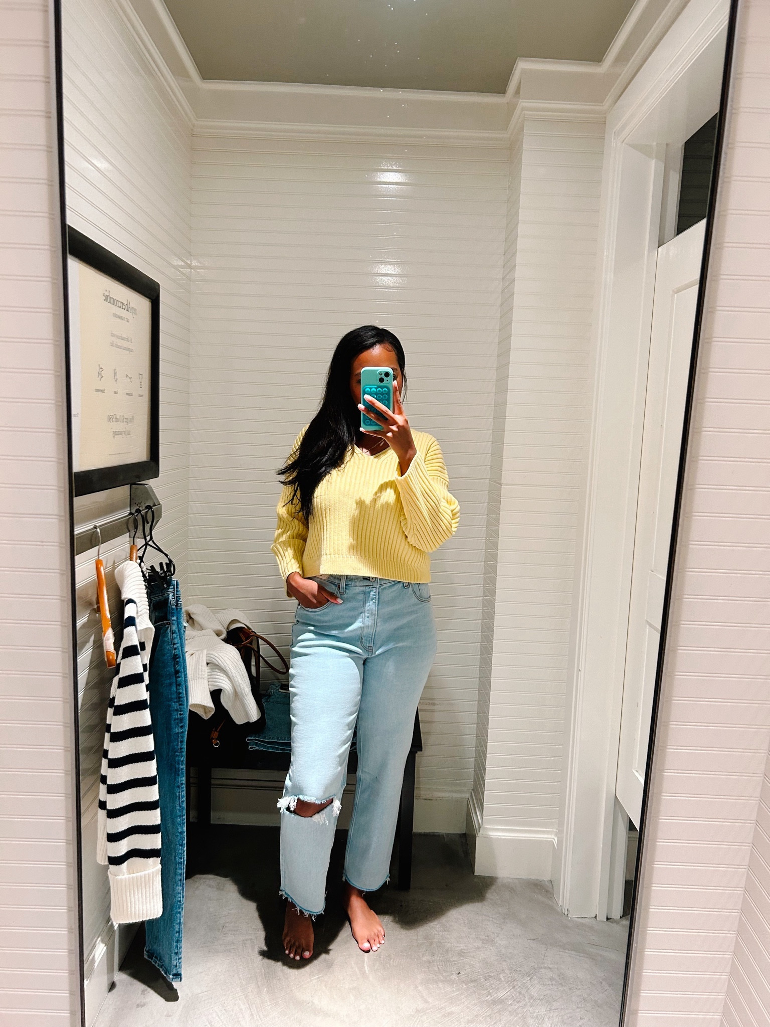 V neck sweater ribbed sweater, comes in a few other colors - wearing a size M. High rise jeans (stops at the ankles) - wearing a size too big here but my normal size is 28/29 

#jeans #highwaisted #denim #vintage

#LTKstyletip #LTKSpringSale #LTKfindsunder100