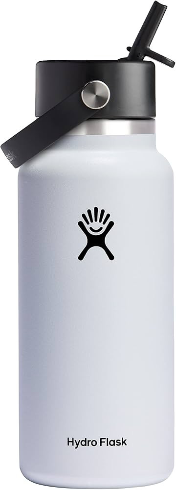 Hydro Flask Stainless Steel Wide Mouth Water Bottle with Flex Straw Lid and Double-Wall Vacuum In... | Amazon (US)