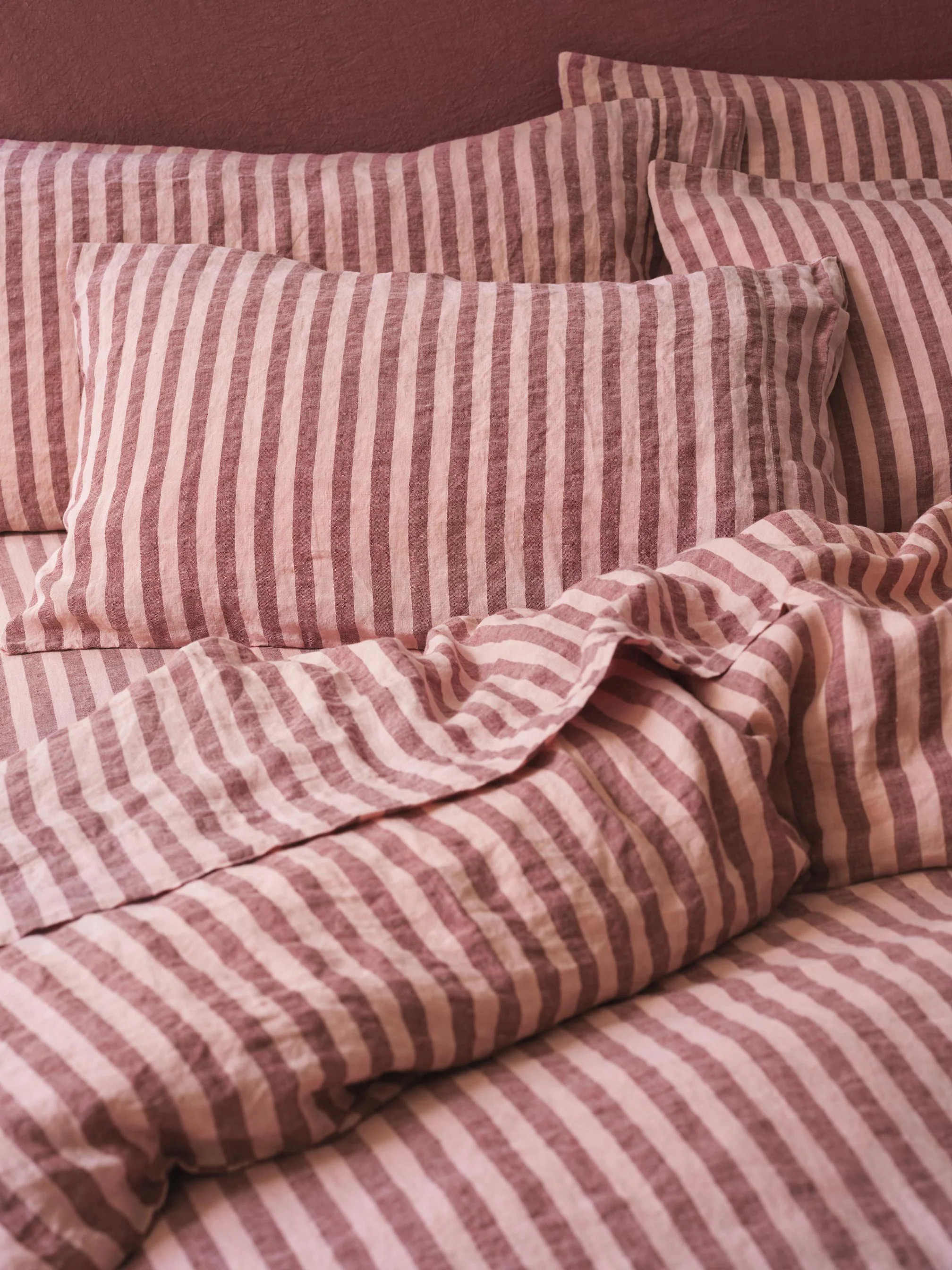 Rhubarb & Rose Pembroke Stripe Linen Blend Pillowcases (Pair) | Piglet